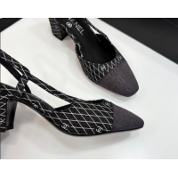 Perfect Chanel Quilted Denim Classic Slingback Pumps 6cm Black 2025 G31318 