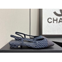 Luxury Chanel Quilted Denim Classic Slingbacks Flats Dark Blue 2025 G31319