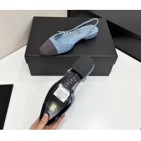 Top Grade Chanel Quilted Denim Classic Slingbacks Flats Light Blue 2025 G31319