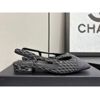 Buy Luxury Chanel Quilted Denim Classic Slingbacks Flats Black 2025 G31319