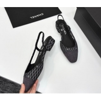 Buy Luxury Chanel Quilted Denim Classic Slingbacks Flats Black 2025 G31319
