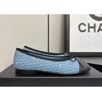 Good Quality Chanel Quilted Denim Classic Ballet Flats Light Blue 2025 G02819