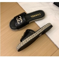 Top Grade Chanel Cutout Calfskin Flat Slides Sandal Black 2025 CH041611