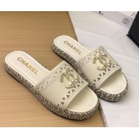 Unique Style Chanel Cutout Calfskin Flat Slides Sandal White 2025 CH041611