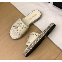 Unique Style Chanel Cutout Calfskin Flat Slides Sandal White 2025 CH041611