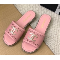 Grade Quality Chanel Cutout Calfskin Flat Slides Sandal Pink 2025 CH041611