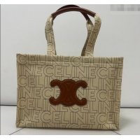 Trendy Design Celine Large Cabas Thais Tote Bag in Triomphe Print Textile 196762 Beige 2024