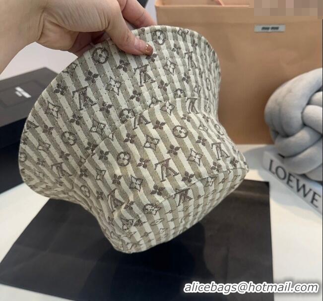 Shop Discount Louis Vuitton Monogram Striped Canvas Bucket Hat L0302 Beige 2024