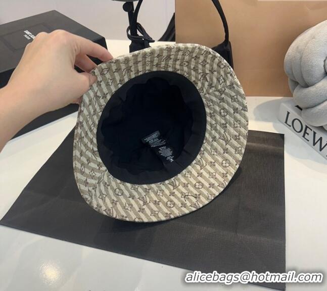 Shop Discount Louis Vuitton Monogram Striped Canvas Bucket Hat L0302 Beige 2024