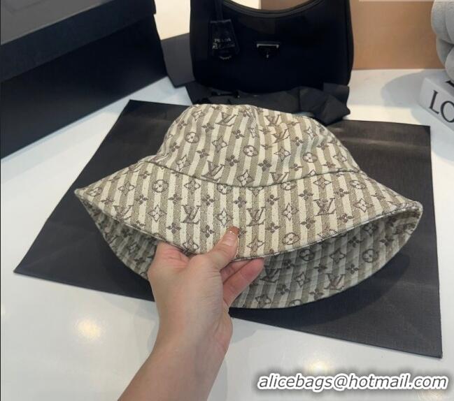 Shop Discount Louis Vuitton Monogram Striped Canvas Bucket Hat L0302 Beige 2024