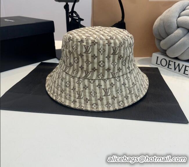 Shop Discount Louis Vuitton Monogram Striped Canvas Bucket Hat L0302 Beige 2024