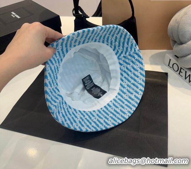 Spot Bulk Louis Vuitton Monogram Striped Canvas Bucket Hat L0302 Blue 2024