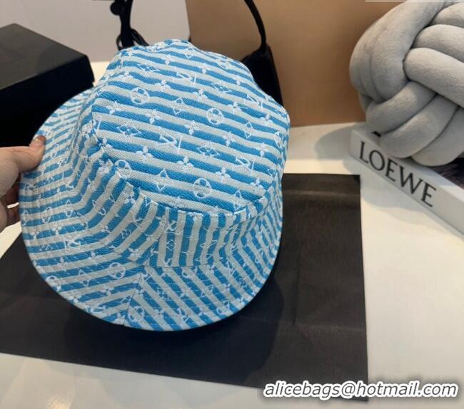 Spot Bulk Louis Vuitton Monogram Striped Canvas Bucket Hat L0302 Blue 2024