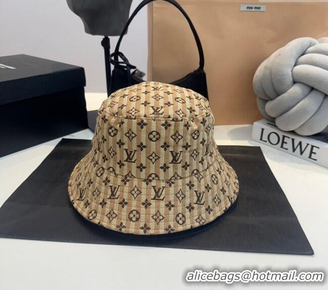 Top Design Louis Vuitton Monogram Striped Canvas Bucket Hat L0302 Brown 2024