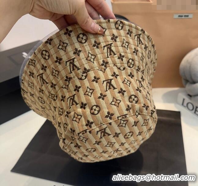 Top Design Louis Vuitton Monogram Striped Canvas Bucket Hat L0302 Brown 2024