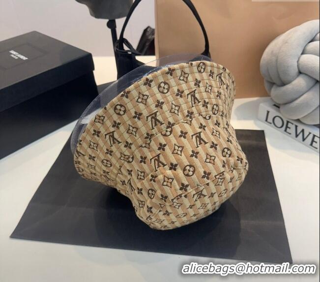 Top Design Louis Vuitton Monogram Striped Canvas Bucket Hat L0302 Brown 2024