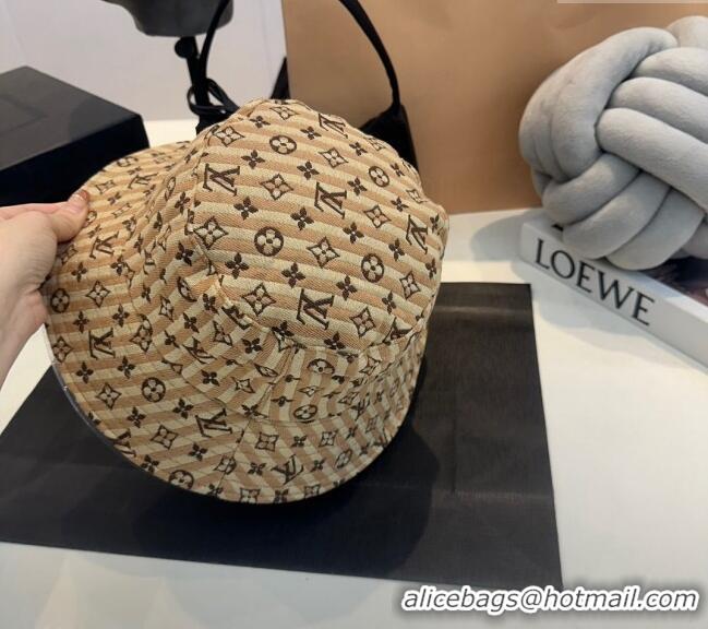 Top Design Louis Vuitton Monogram Striped Canvas Bucket Hat L0302 Brown 2024