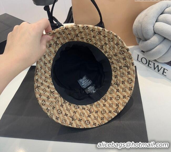 Top Design Louis Vuitton Monogram Striped Canvas Bucket Hat L0302 Brown 2024