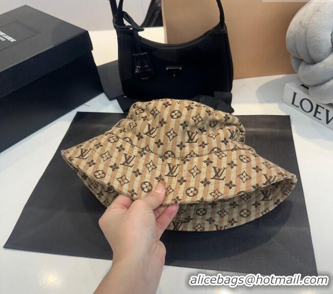 Top Design Louis Vuitton Monogram Striped Canvas Bucket Hat L0302 Brown 2024