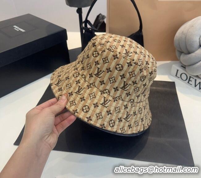 Top Design Louis Vuitton Monogram Striped Canvas Bucket Hat L0302 Brown 2024