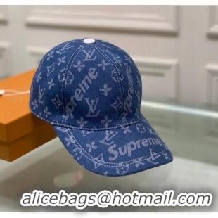 Top Quality Supreme x Louis Vuitton Denim Baseball Hat 3014 Blue 2024