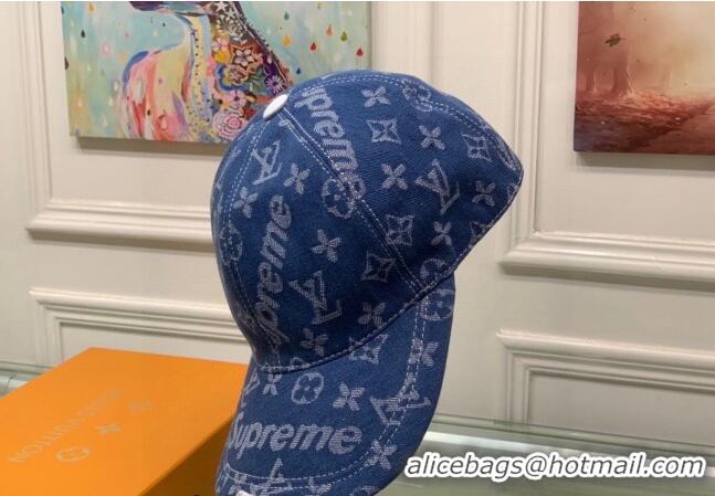 Top Quality Supreme x Louis Vuitton Denim Baseball Hat 3014 Blue 2024