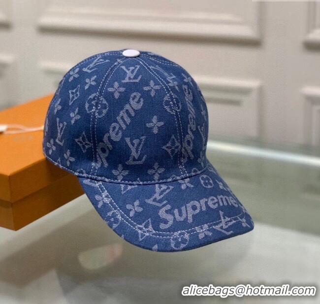 Top Quality Supreme x Louis Vuitton Denim Baseball Hat 3014 Blue 2024
