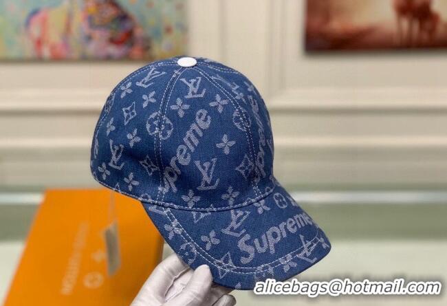 Top Quality Supreme x Louis Vuitton Denim Baseball Hat 3014 Blue 2024