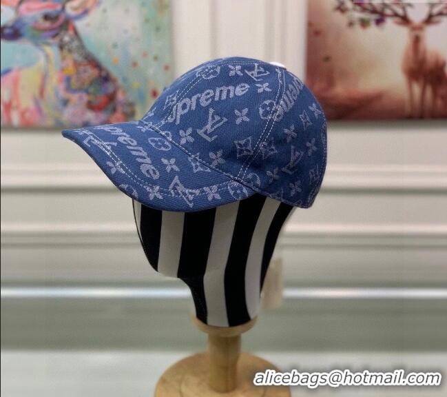 Top Quality Supreme x Louis Vuitton Denim Baseball Hat 3014 Blue 2024