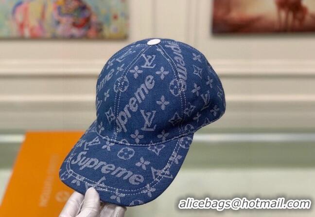 Top Quality Supreme x Louis Vuitton Denim Baseball Hat 3014 Blue 2024