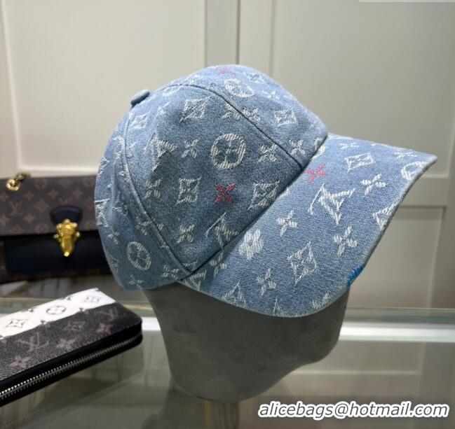 Best Quality Louis Vuitton Denim Baseball Hat 071002 Pale Blue 2024