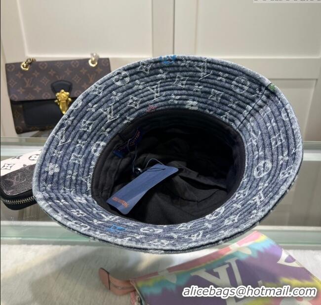 Top Quality Louis Vuitton Denim Bucket Hat 071002 Dark Blue 2024