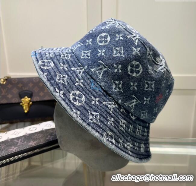 Top Quality Louis Vuitton Denim Bucket Hat 071002 Dark Blue 2024