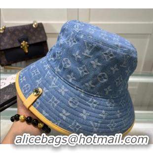 Luxury Classic Louis Vuitton Denim Bucket hat LV082302 Blue/Apricot 2024