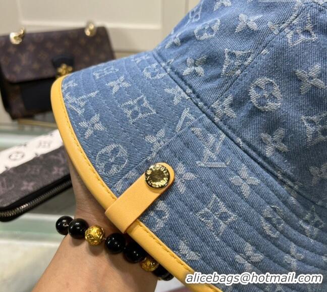 Luxury Classic Louis Vuitton Denim Bucket hat LV082302 Blue/Apricot 2024