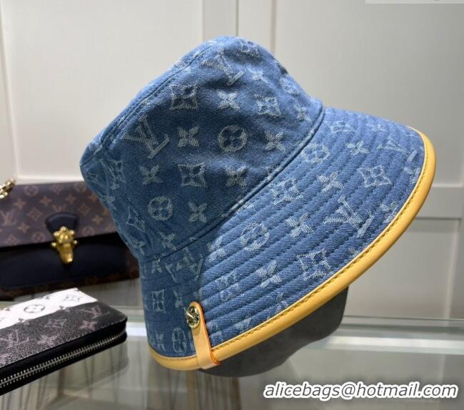 Luxury Classic Louis Vuitton Denim Bucket hat LV082302 Blue/Apricot 2024