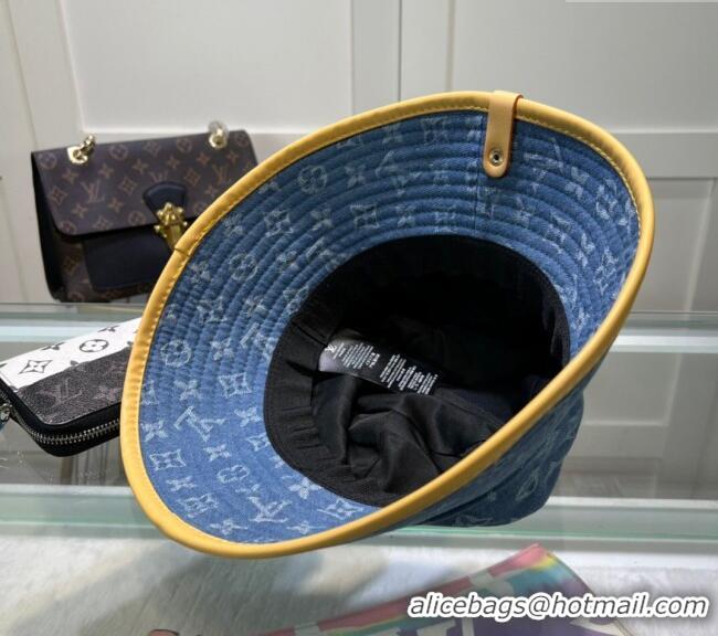 Luxury Classic Louis Vuitton Denim Bucket hat LV082302 Blue/Apricot 2024