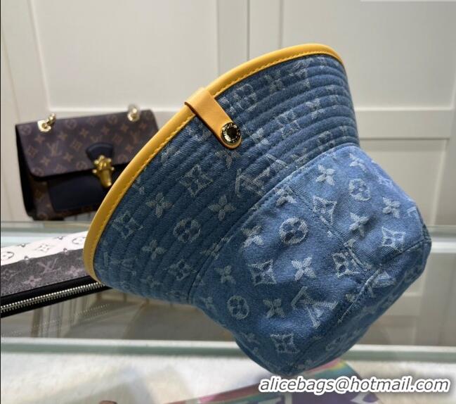 Luxury Classic Louis Vuitton Denim Bucket hat LV082302 Blue/Apricot 2024