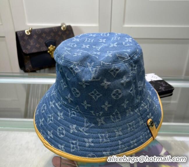 Luxury Classic Louis Vuitton Denim Bucket hat LV082302 Blue/Apricot 2024