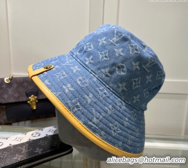 Luxury Classic Louis Vuitton Denim Bucket hat LV082302 Blue/Apricot 2024