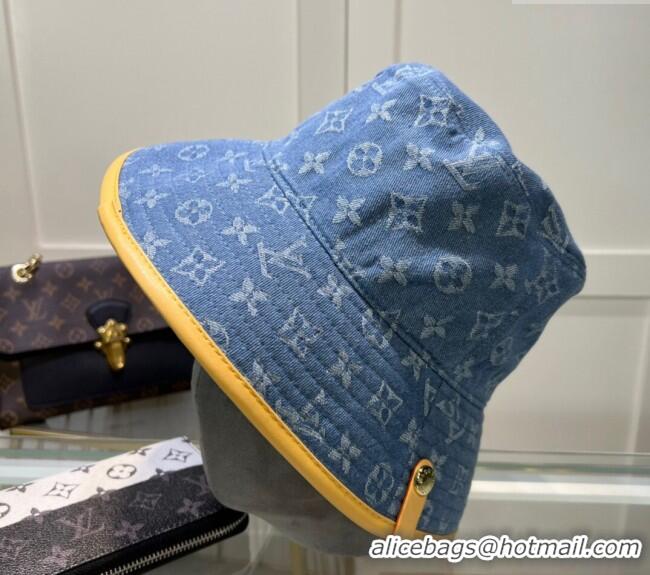 Luxury Classic Louis Vuitton Denim Bucket hat LV082302 Blue/Apricot 2024