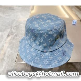 Top Quality Louis Vuitton Denim Bucket hat LV082301 Light Blue 2024