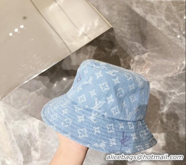 Top Quality Louis Vuitton Denim Bucket hat LV082301 Light Blue 2024
