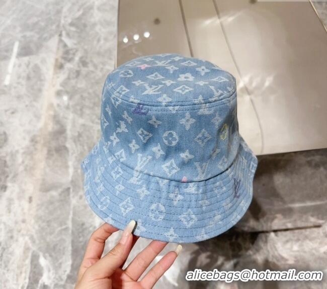 Top Quality Louis Vuitton Denim Bucket hat LV082301 Light Blue 2024