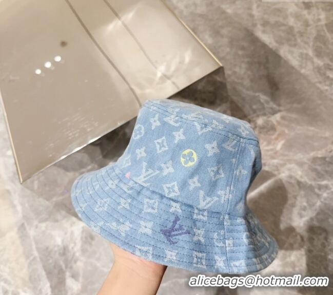 Top Quality Louis Vuitton Denim Bucket hat LV082301 Light Blue 2024