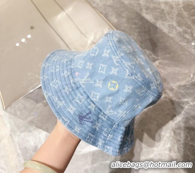 Top Quality Louis Vuitton Denim Bucket hat LV082301 Light Blue 2024