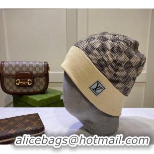 Inexpensive Louis Vuitton Damier Knit Hat LV091302 Beige 2024