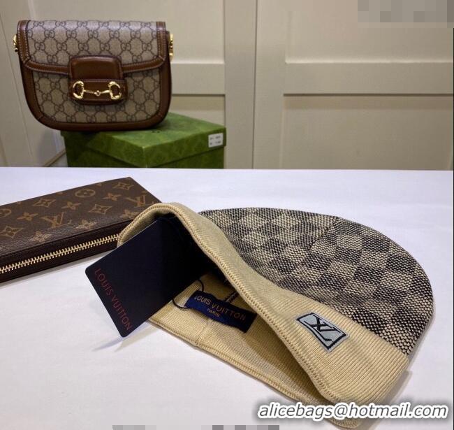 Inexpensive Louis Vuitton Damier Knit Hat LV091302 Beige 2024