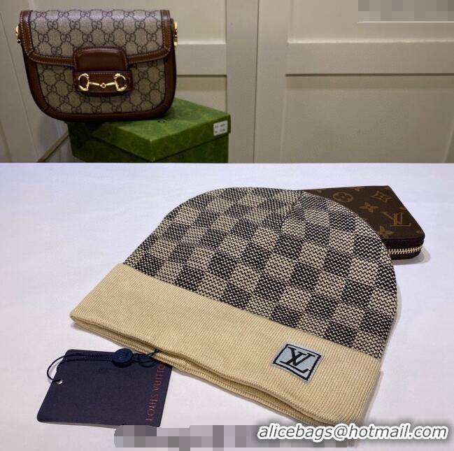 Inexpensive Louis Vuitton Damier Knit Hat LV091302 Beige 2024