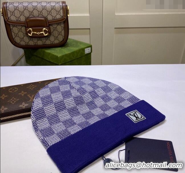 Pretty Style Louis Vuitton Damier Knit Hat LV091302 Blue 2024